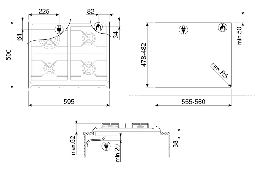 Smeg 60cm Built-in Gas Hob | SR964NGH | Black