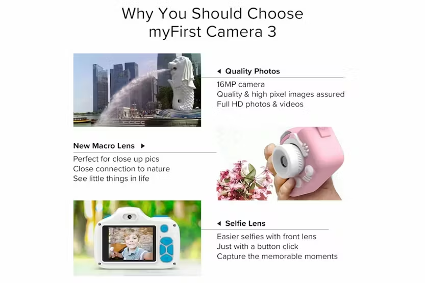 MyFirst Camera 3 Kids Digital Camera with Rubber Protective Case & Lanyard | Pink