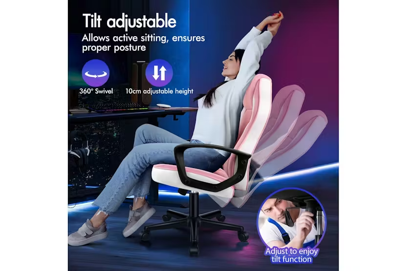 Elfordson Gaming Chair | Pu Leather & Mesh | Pink