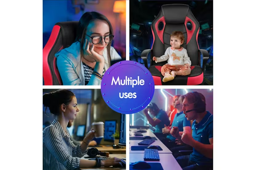 Elfordson Gaming Chair | Pu Leather & Mesh | Red