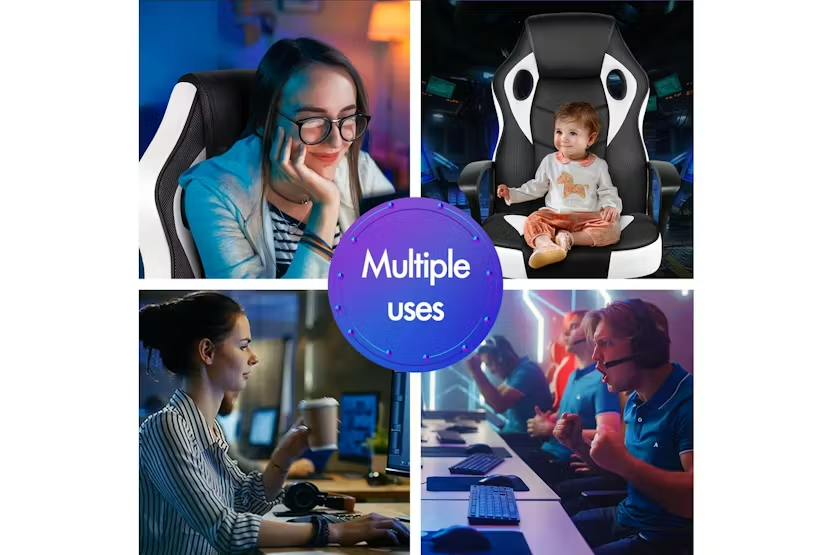 Elfordson Gaming  Chair | Pu Leather & Mesh | White