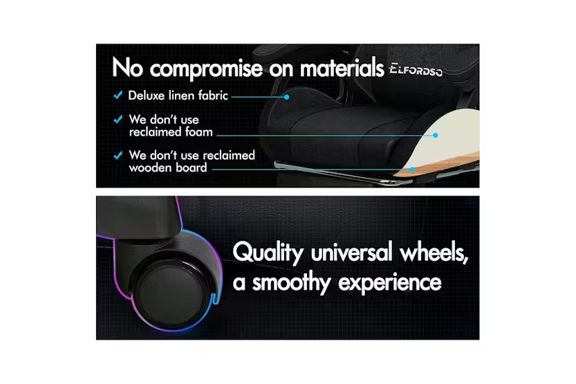 Elfordson LED Gaming Chair with 8-Point Massage | Black