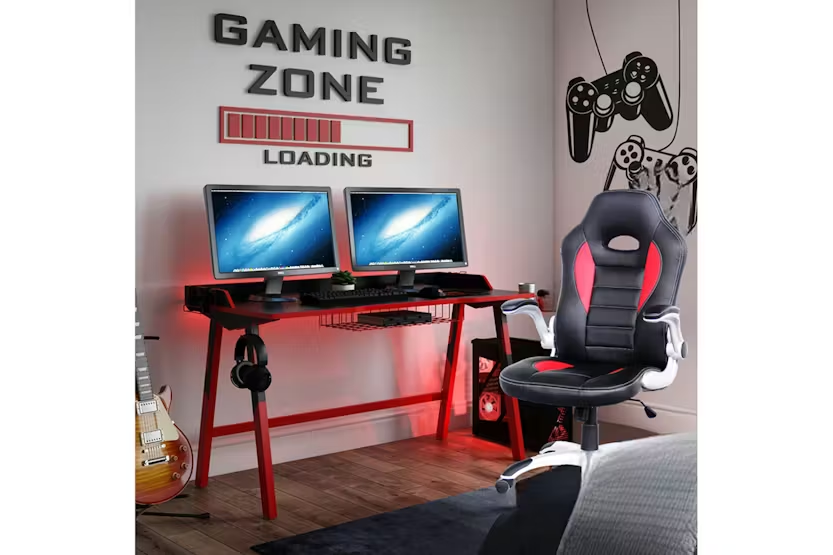 Dorel Talladega Faux Leather Racing Chair | Black/Red