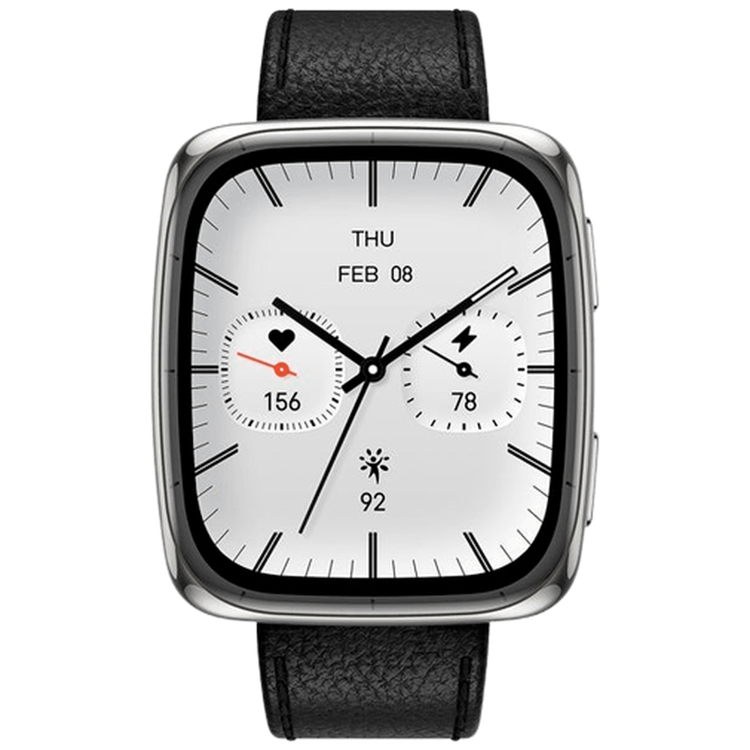 Amazfit Active 2 Square Silver (Black Leather Strap)
