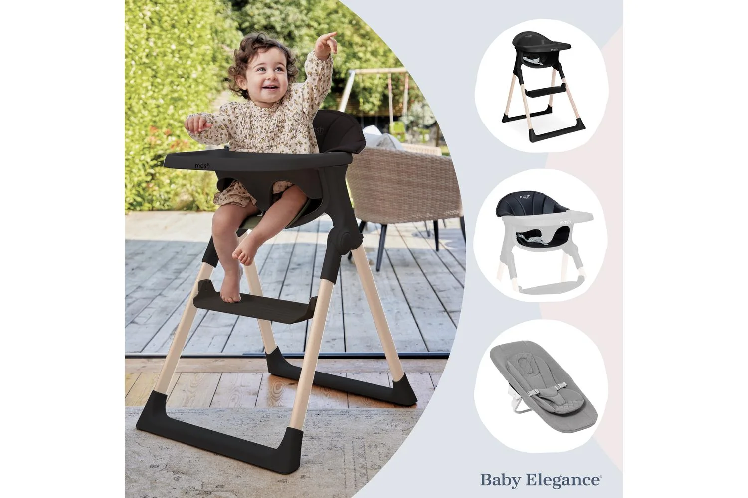 Baby Elegance Mash Highchair Bundle | Highchair | Beech Wood | Black