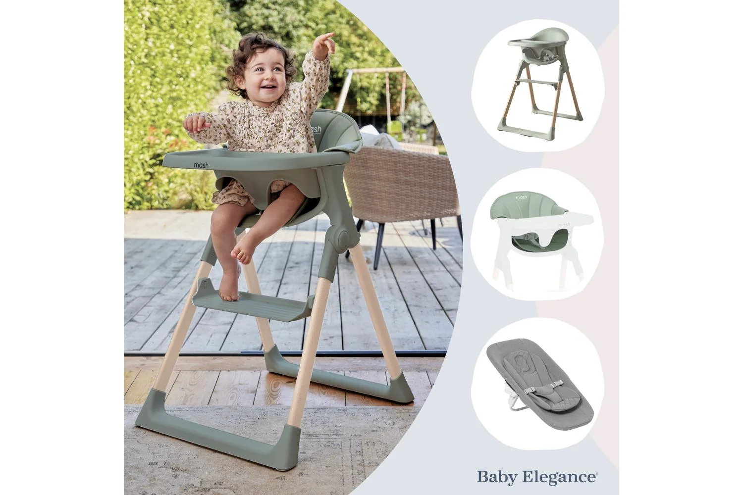 Baby Elegance Mash Highchair Bundle | Highchair | Beech Wood | Sage