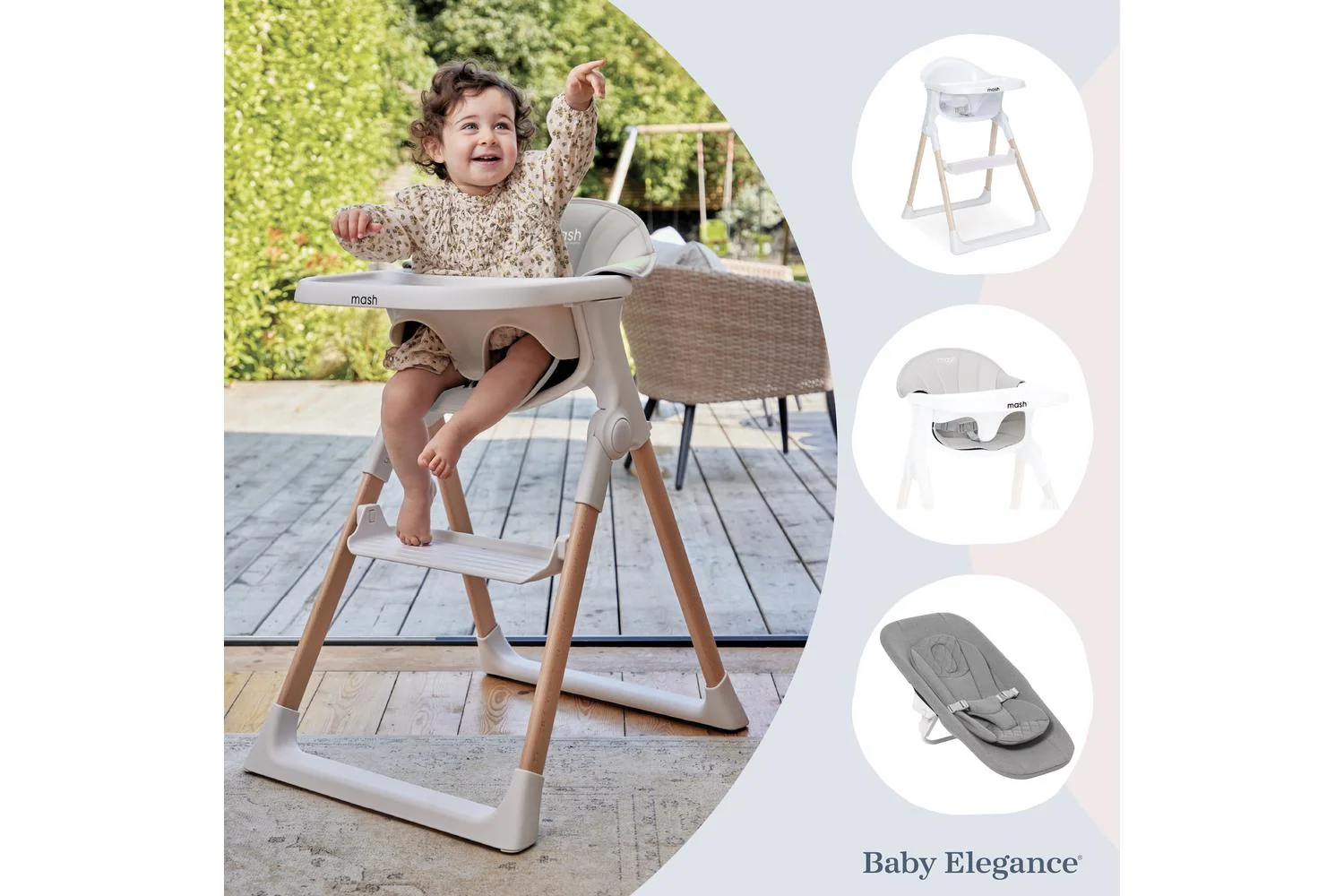 Baby Elegance Mash Highchair Bundle | Highchair | Beech Wood | White