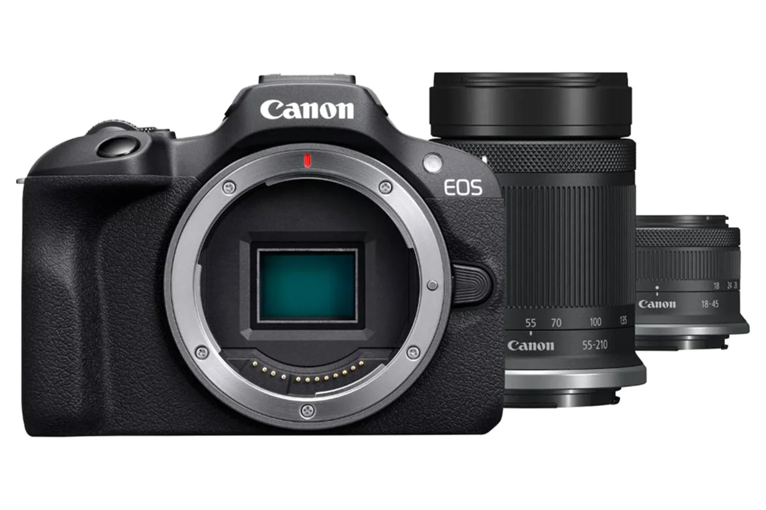 Canon EOS R100 + RF-S 18-45mm IS STM Lens + RF-S 55-210mm IS STM Lens Mirrorless Camera | Black