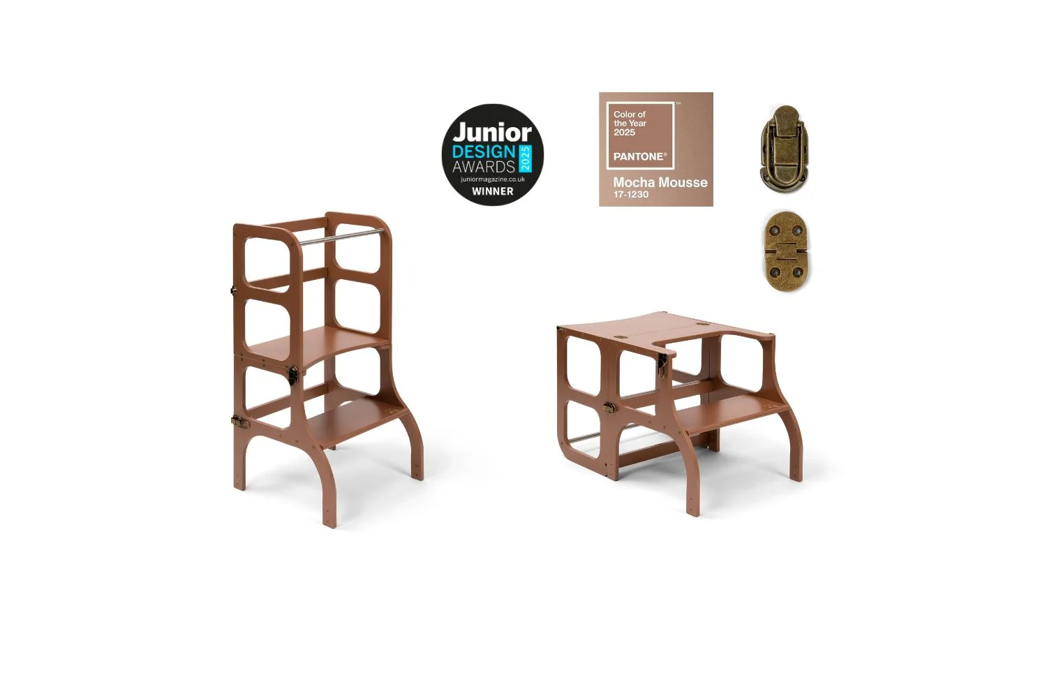 Ette Tete Helper Tower Stepnsit Mocha Mousse Brass Clasps Extra Support | Helper Tower | Baltic Birch Plywood
