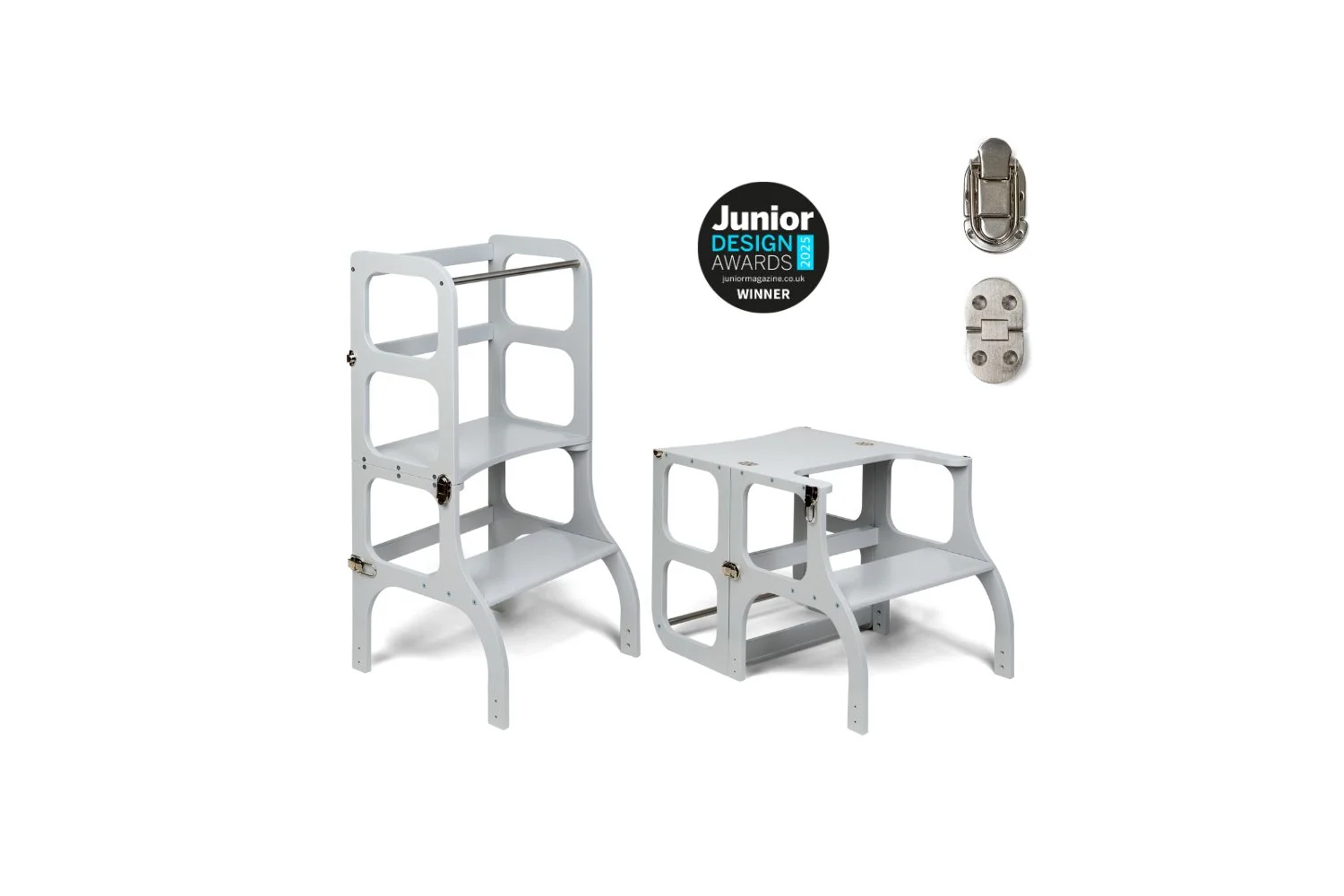 Ette Tete Helper Tower Table Stepnsit Light Gray Silver Clasps Extra Support | Helper Tower | Baltic Birch Plywood