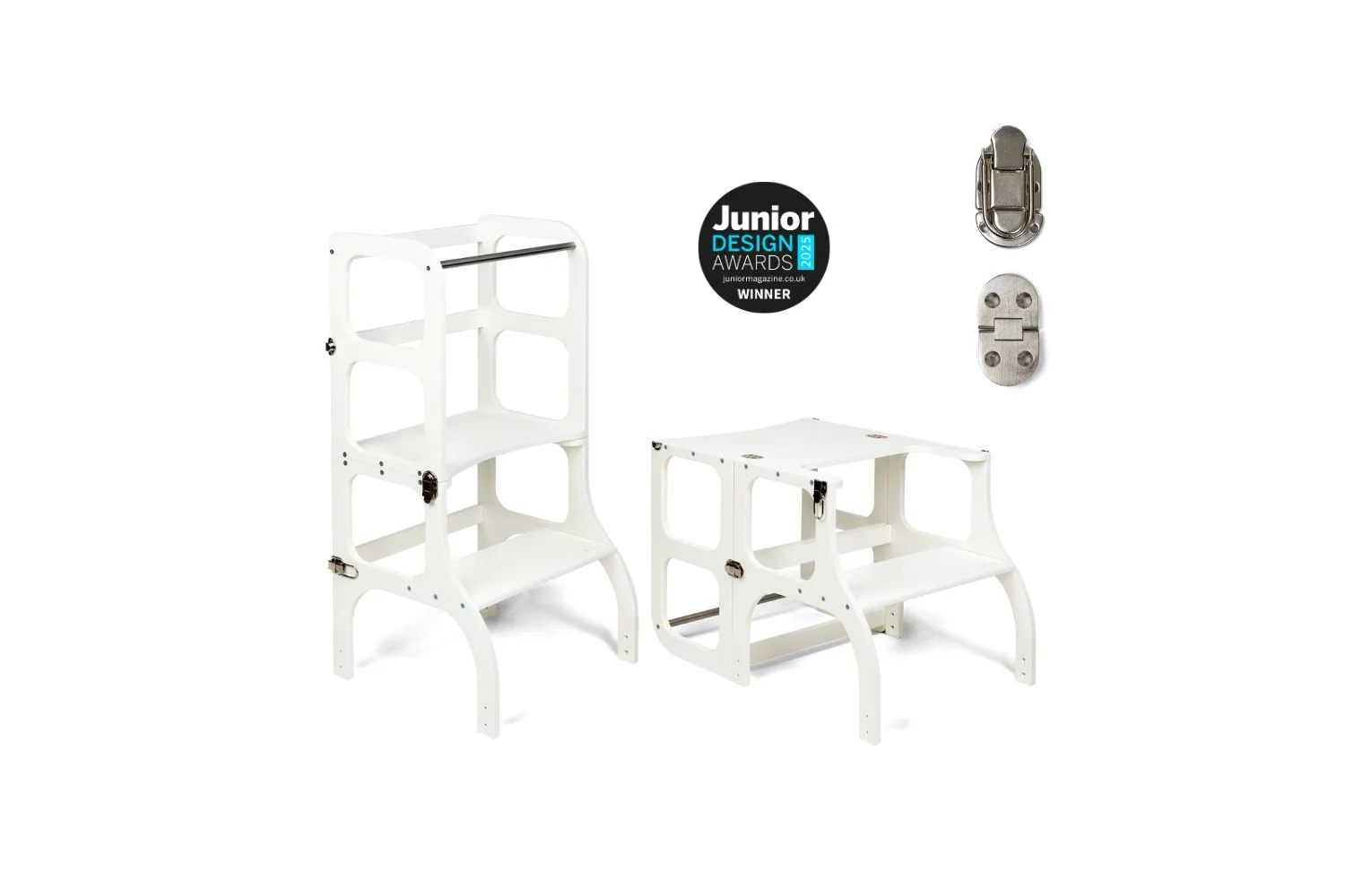 Ette Tete Helper Tower Table Stepnsit White Silver Clasps Extra Support | Helper Tower | Baltic Birch Plywood