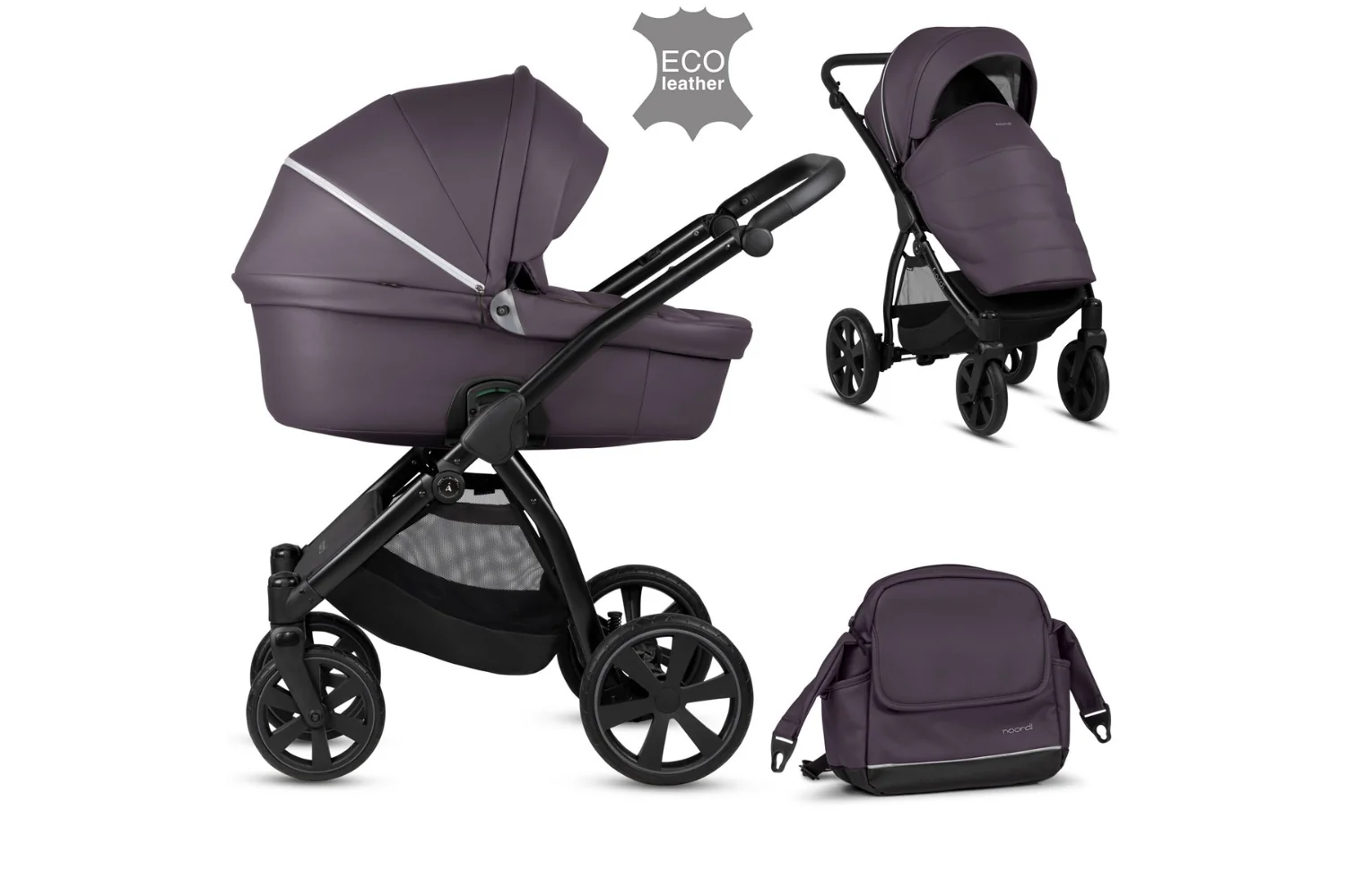 Noordi Fjordi Leather 2-in-1 Pram | Plum