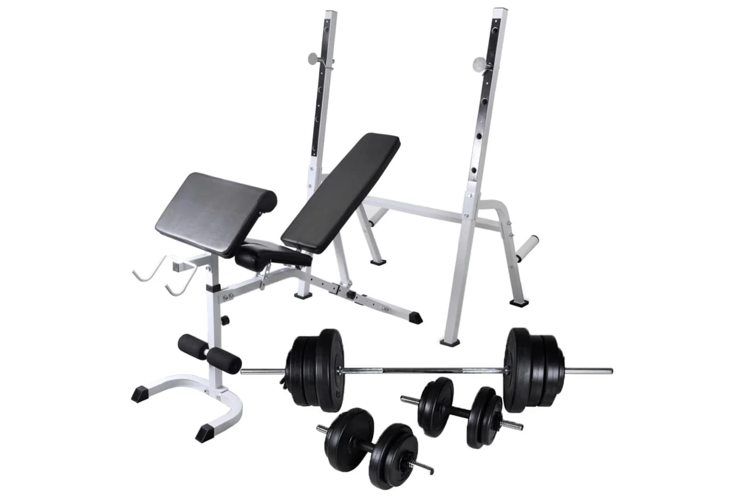 Vidaxl 275362 Workout Bench With Weight Rack, Barbell And Dumbbell Set 60.5kg