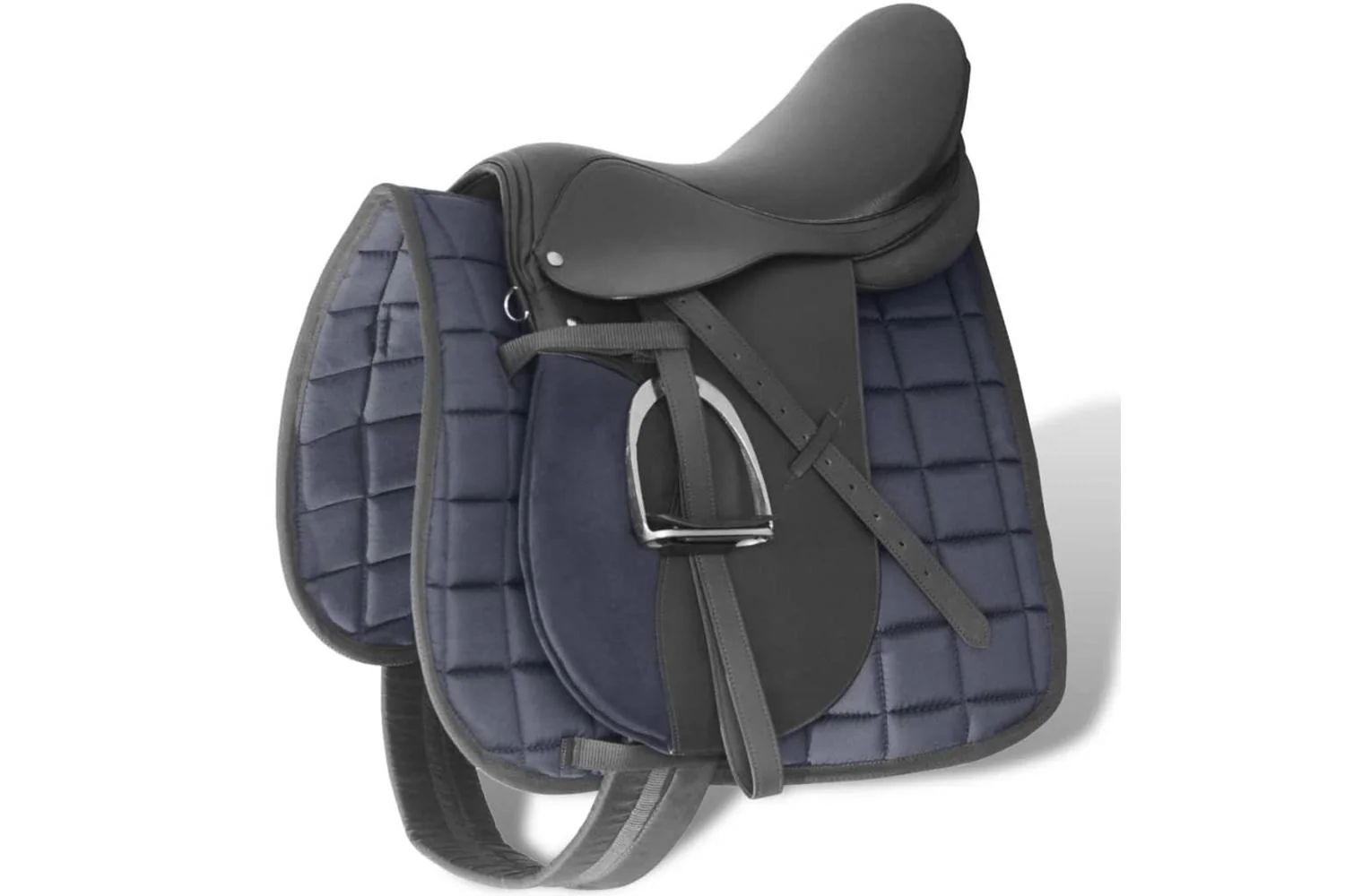 vidaXL 90643 Horse Riding Saddle Set 16" Real Leather Black 14cm 5-in-1