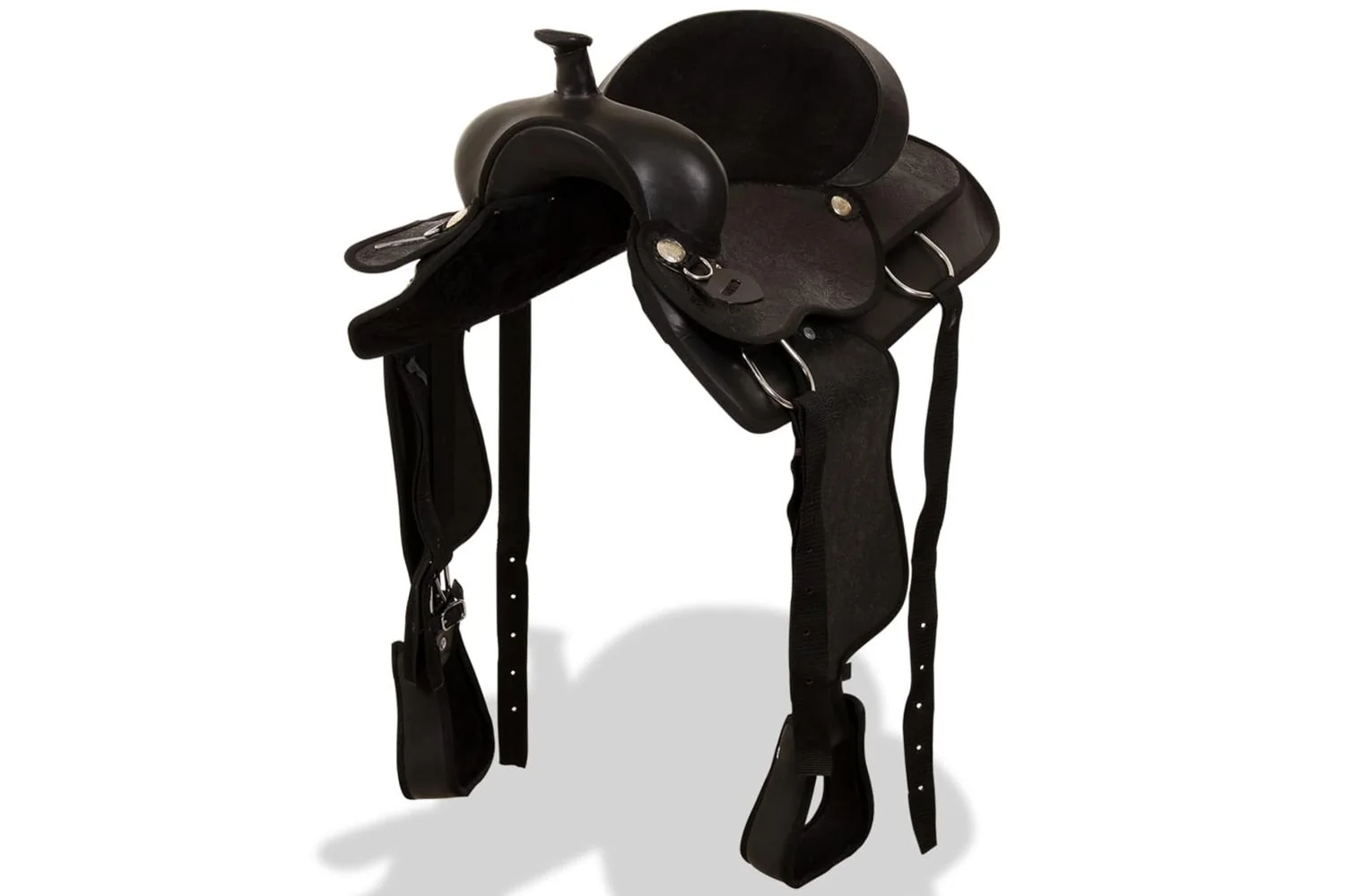 Vidaxl 91353 Western Saddle. Headstall&breast Collar Real Leather 16" Black