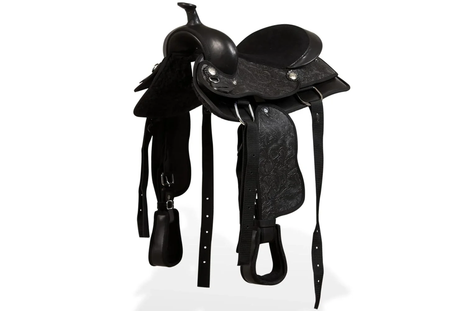 Vidaxl 91356 Western Saddle. Headstall&breast Collar Real Leather 13" Black